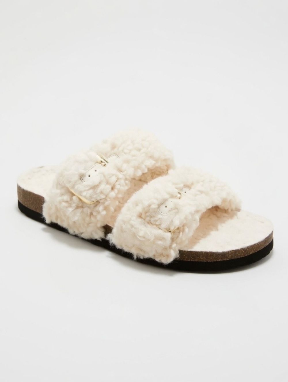 Auden Jane Faux Fur Teddy Slide Slippers - Cream - Size 10